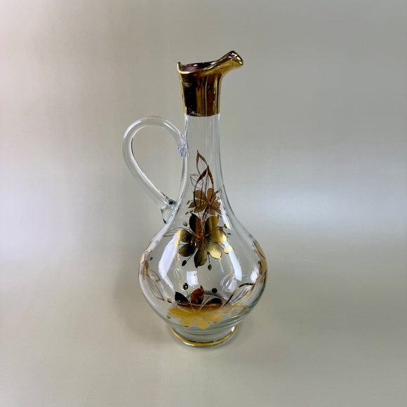 Vintage Glass Handblown Cruet Decanter – Floral Gold Detail - Picture 4 of 16